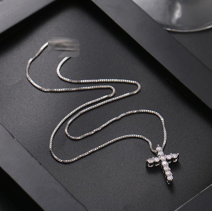 2021 S925 Silver Cross Zircon Pendant Necklace