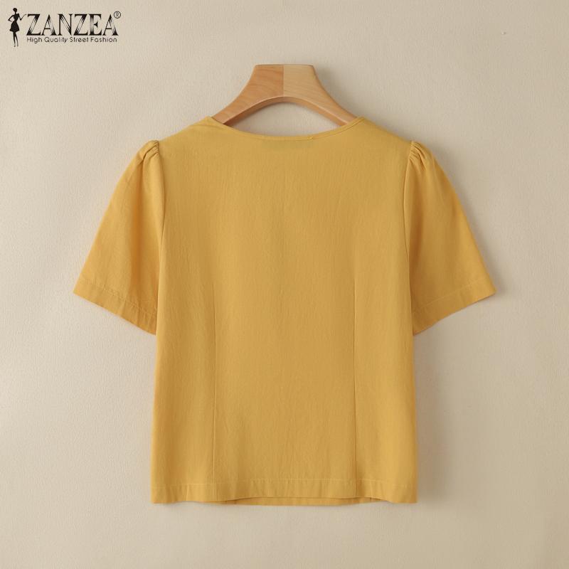 ZANZEA Women Summer Square Collar Casual Short Sleeve Blouse