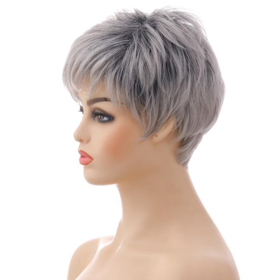 Colored Wig Natural Silver Grey Color Fluffy Realistic Trendy Cosmetics Accessory High Temperature Silk Short Hair Women Wig