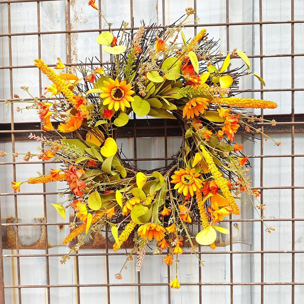 Thanksgiving Decoration Ornament Wreath Maple Leaf Floral Hoop Harvest Festival Autumn Theme Window Display Decoration Garland