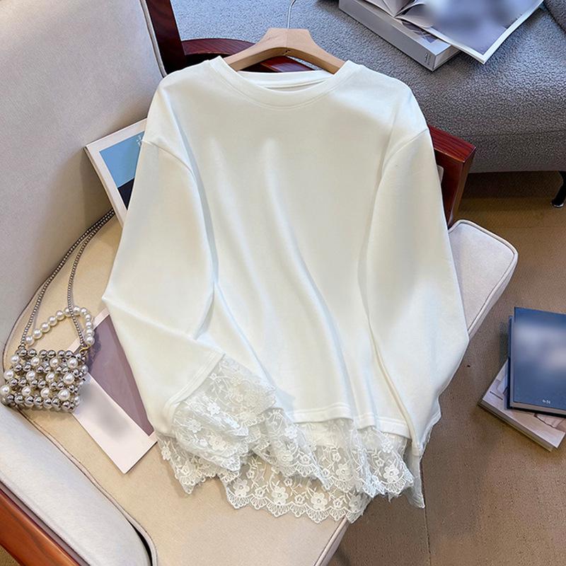 Women's Spring White Lace Embroidered Floral Ruffle Long Sleeve Mid-length Top
