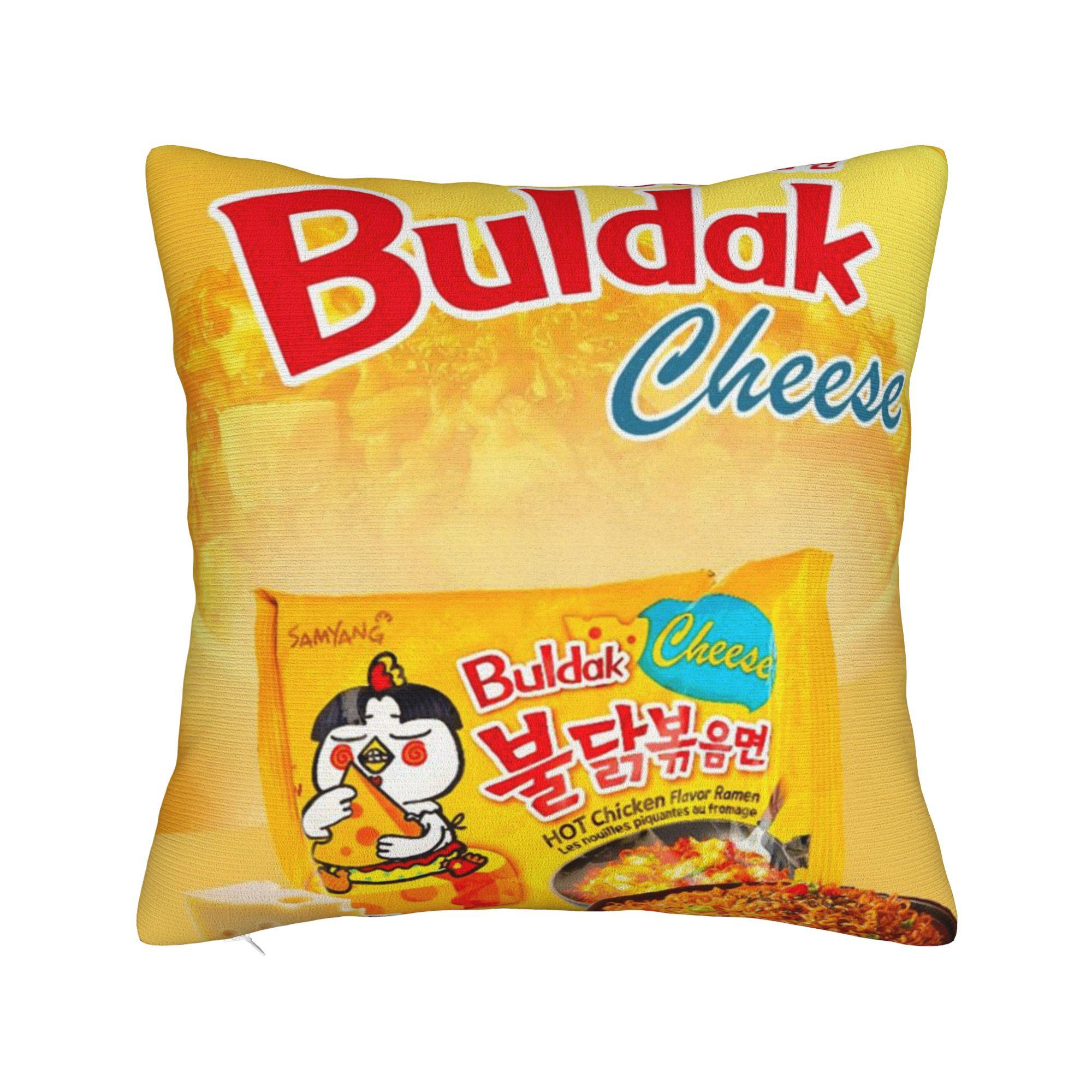 

Spicy Cheese Buldak Hot Chicken Ramen Pillow Cover Print Cushion Cover Funny Pillow Case For Office Car Home Decor 20x20Inch
