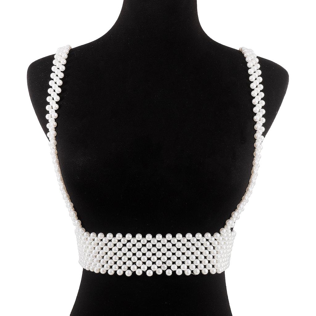 Temperamental Beaded Waist Belt Fashionable Pearl Camisole Vest Personality Body Chain For Women