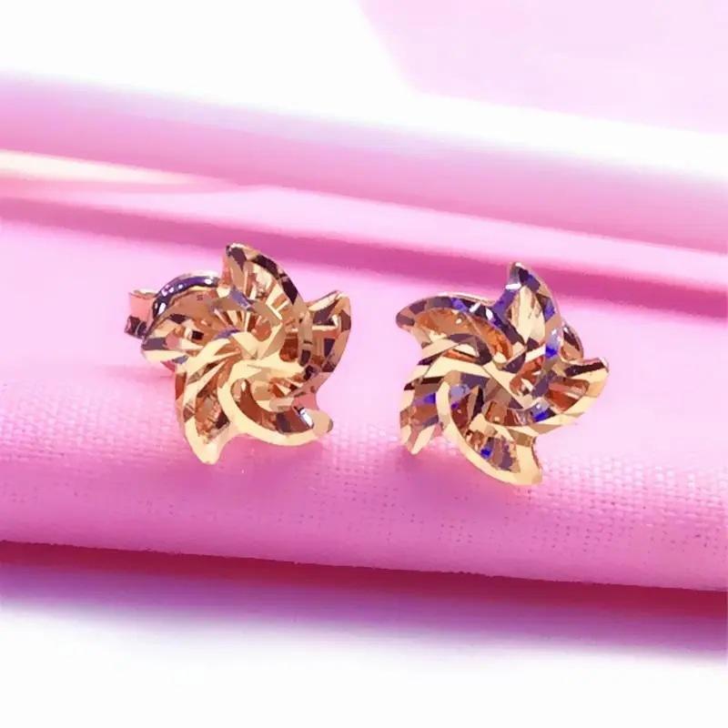 Exquisite Purple Gold 585 Russian Shiny Windmill Stud Earrings Women'S Exquisite Fashion Rose Gold Plated Earrings Simple