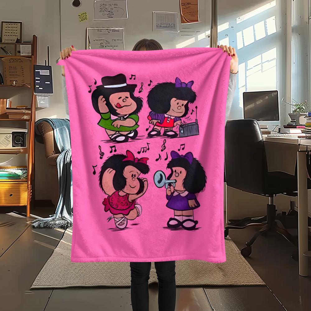 1PC Mafalda Print Flannel Blanket, High Quality All Seasons, Home Decor, Warmth and Comfort, Perfect for Christmas Gifts