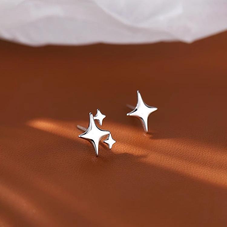 

S925 Sterling Silver Four-Pointed Star Stud Earrings for Women - New Summer Niche Style. 925 Sterling Silver