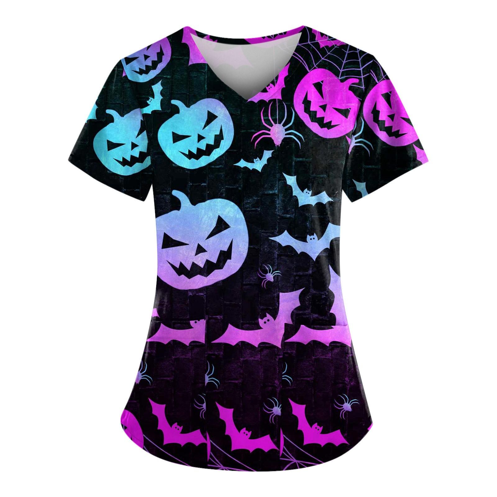 Halloween Women s V-neck Fashion Casual Printing Top Protective Work Suit L чёрный