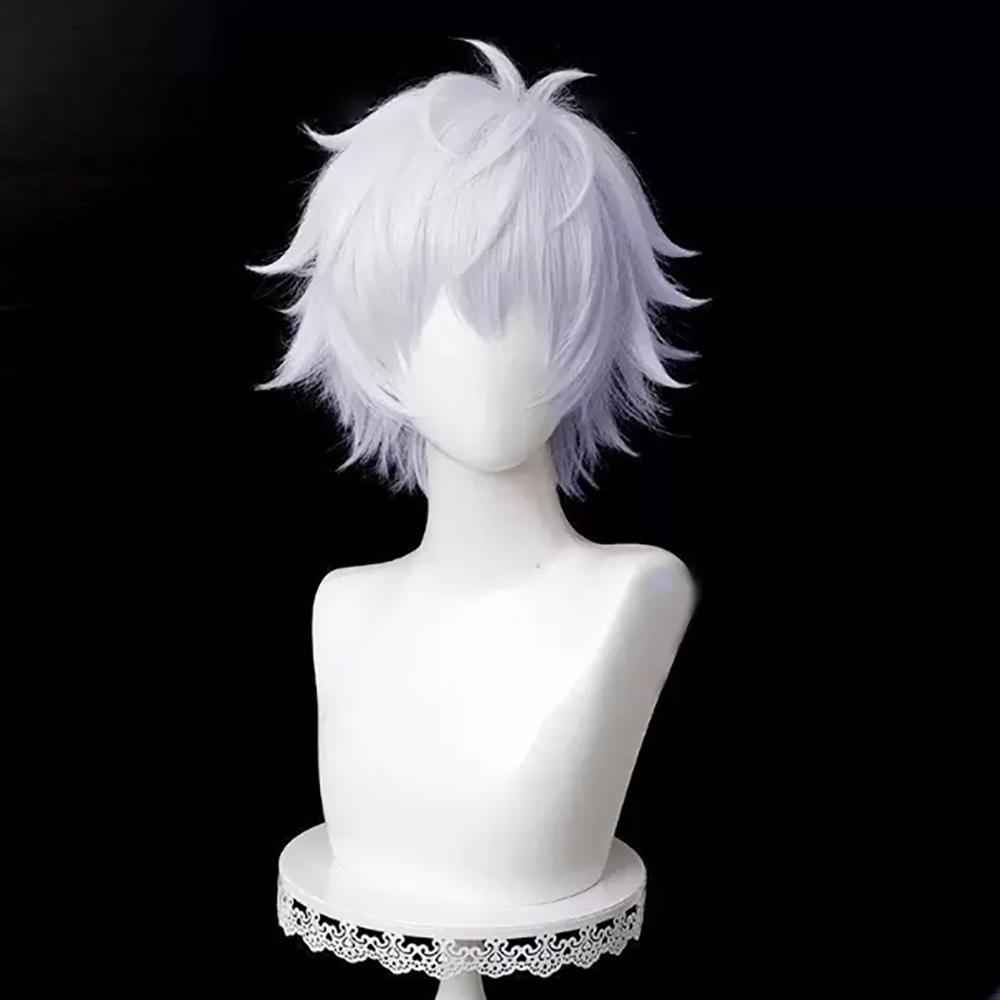 HAIRJOY Synthetic Hair Jujutsu Kaisen Gojo Satoru Cosplay Wigs Short Curly White Cosplay Wig Rose Net