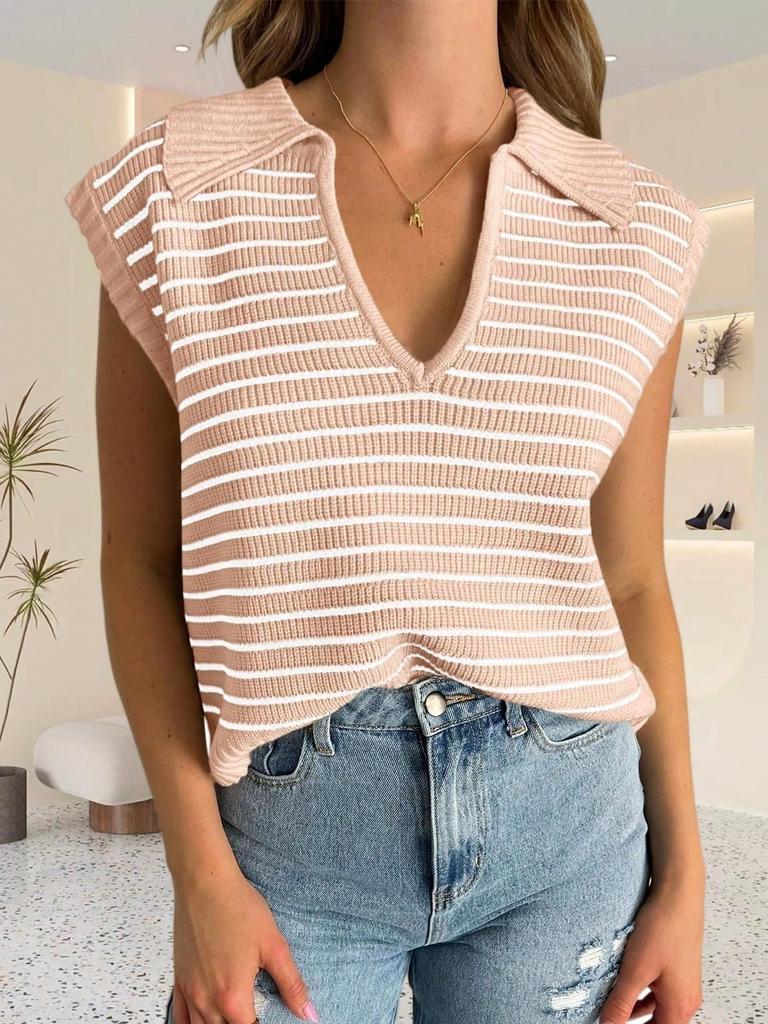 Women's V Neck Cap Sleeve Knit Sweater Vest Summer Sleeveless Pullover Top