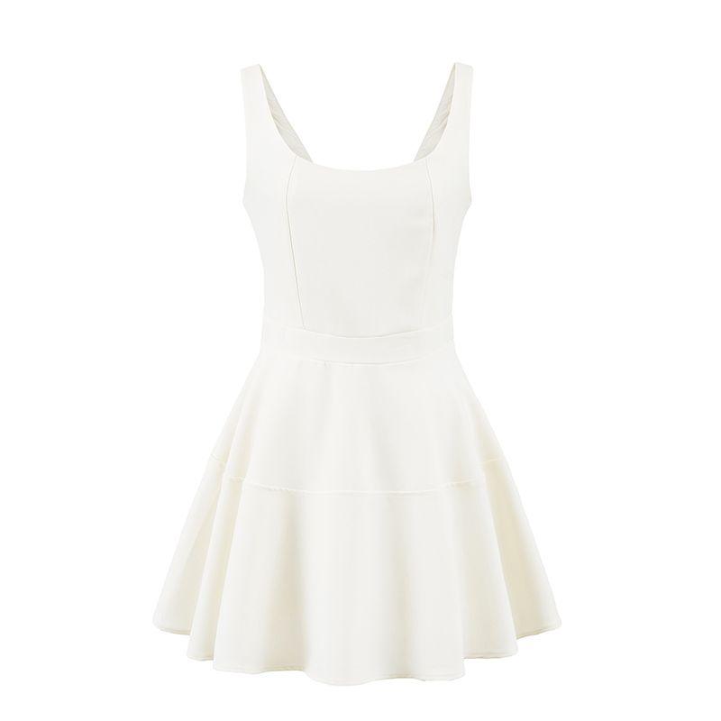 Adeirlina North American Girl French Style High-Grade Square Collar A- Line Skirt Waist Hugging Slimming Short Sling Dress