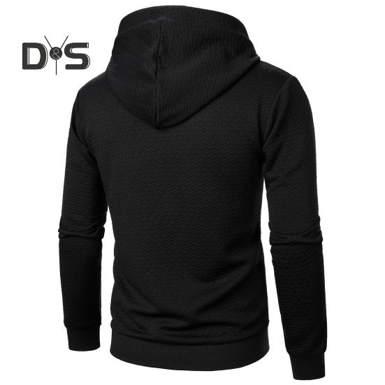 Men Fall Winter Hoodie Solid Color Drawstring Long Sleeves Jacquard Design Hooded Elastic Cuff And Hem Thin Daily Wear Casual Sport Top