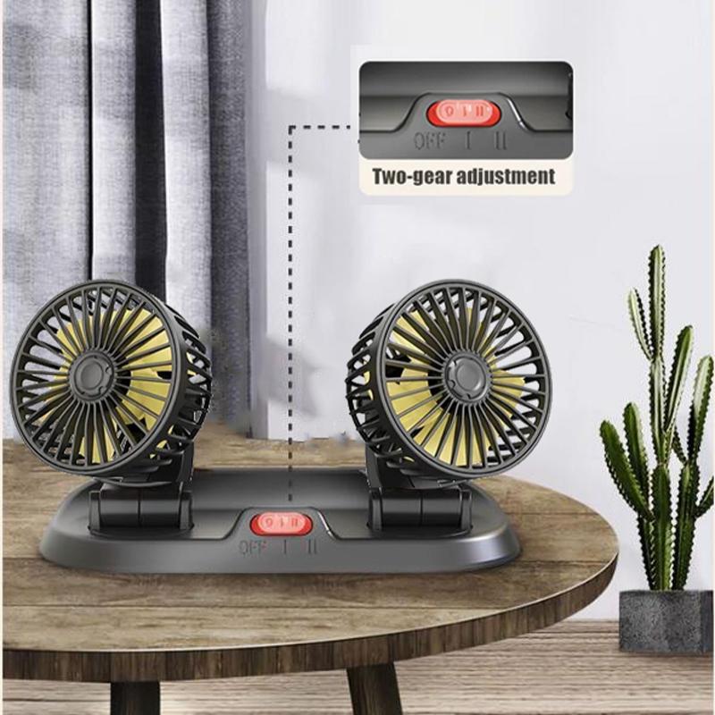 12V Auto-Lüfter 360° Verstellbarer Doppelkopf-Luftzirkulator-Lüfter USB 2 Geschwindigkeiten Automobil-Elektrolüfter für Armaturenbrett SUV