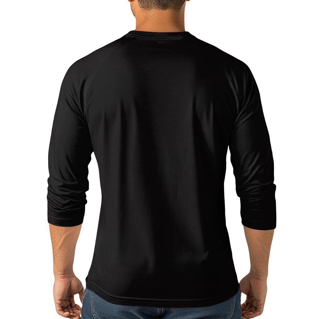 Men's Button-Down Contrast Raglan 3/4 Sleeve Top