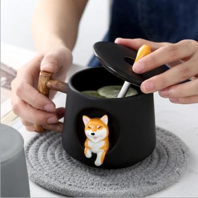 Cană Ceramică de Calitate cu Desen Animat, Drăguță 3D Câine Shiba Inu, Linguriță, Lapte, Ceai, Cană de Cafea Creativă, Bărbați și Femei, Cană de Cafea Cadou