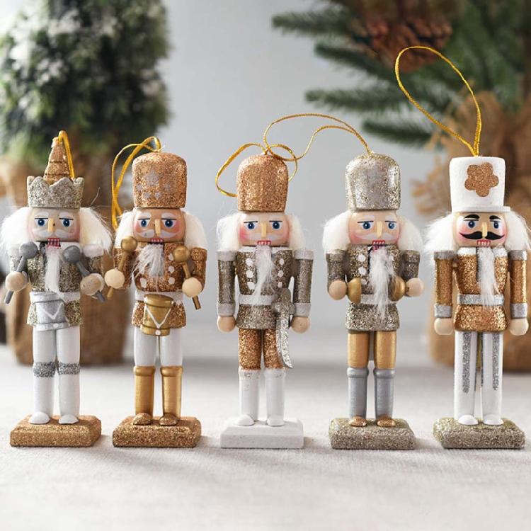 Christmas Wood Nutcracker Soldier Pendants 4pcs/set Xmas Tree Festival Holiday