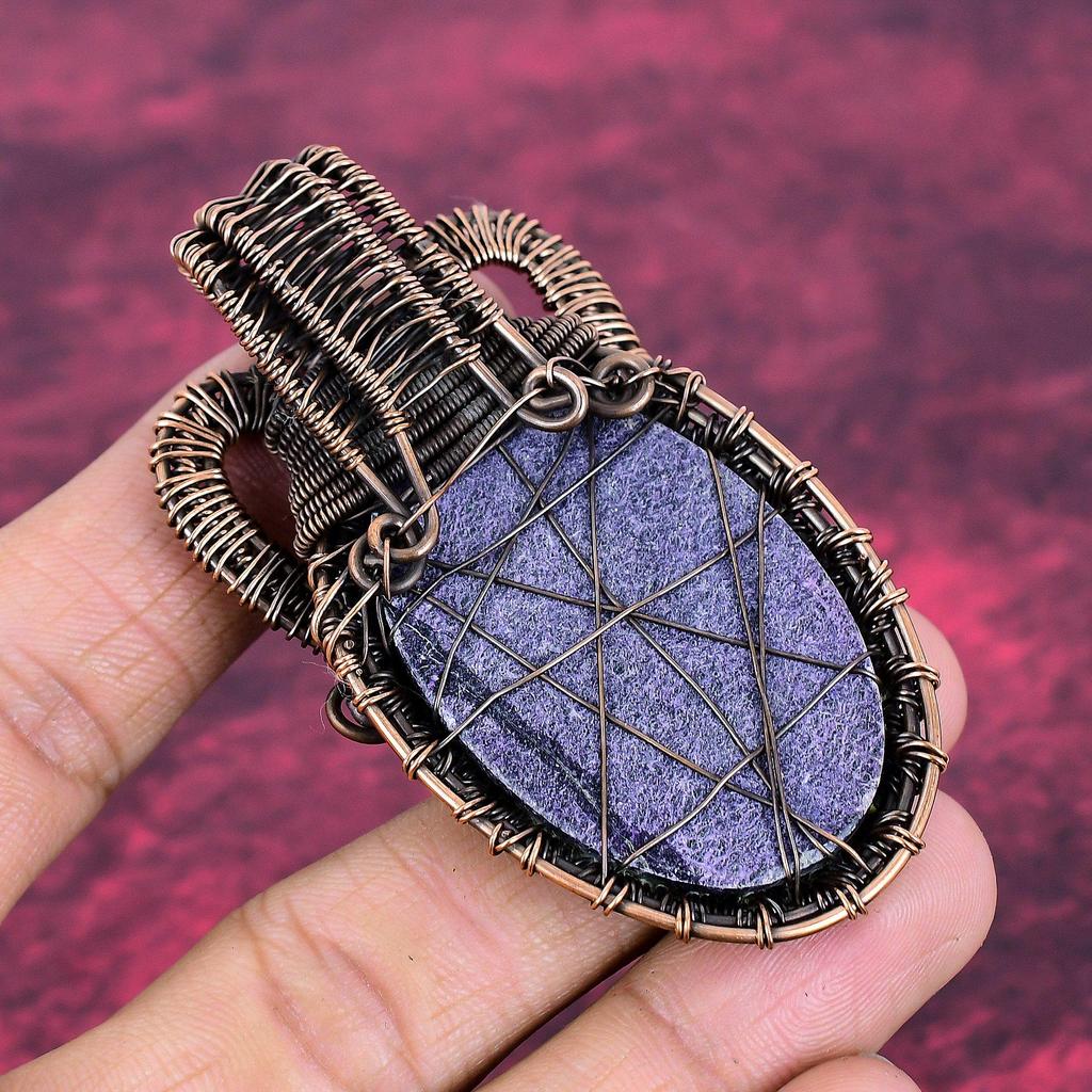 Purpurite Gemstone Pendant Designer Jewelry Handmade Copper Wire Wrapped Pendant