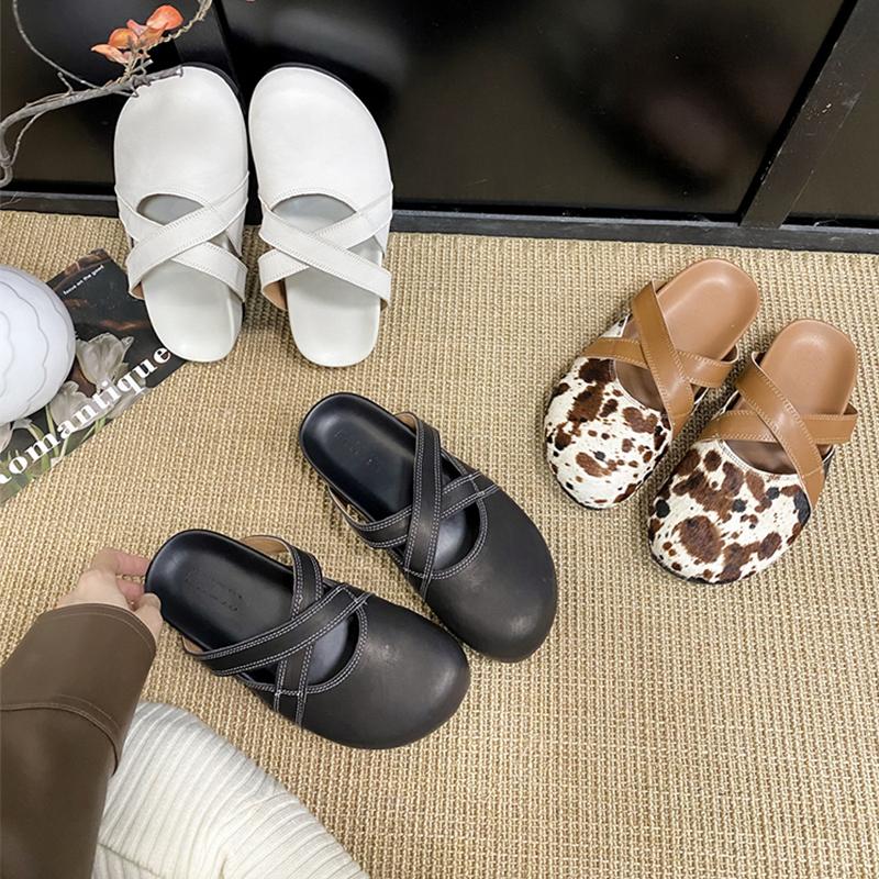 Fashion Baotou Slippers Women 2025 Spring New Summer Women Cork Slippers Buckle Non-slip Casual Shoes Thick Bottom Flat Slides Summer