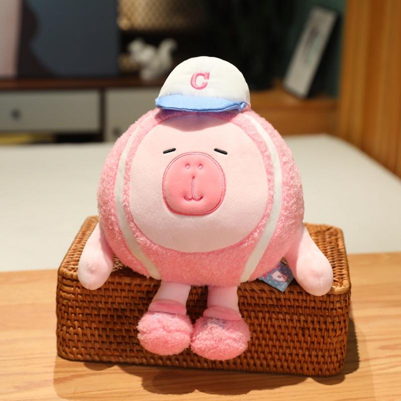 

Cartoon Round Sports Capybara Keychain Tennis Kapibala Doll Baseball Doll Girlfriend Gift 13Cm pendant