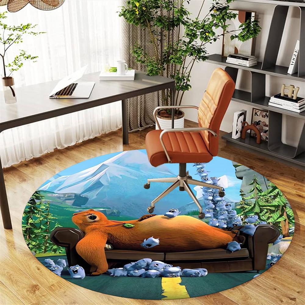1pc Bear Squirrel Round Chair mat Area Rug - Non-Slip, Floor Mat for Office, Bedroom, home decor Christmas Gift p0811280