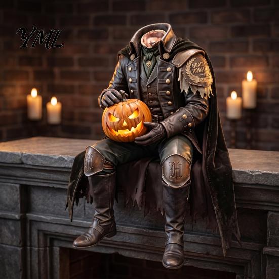 Handgefertigte Legendensammlerstück Harz Kopfloser Reiter Statue mit warmem LED-Leuchten, Beleuchtete Halloween-Party Requisiten Skulptur, Gotische Tischdekoration