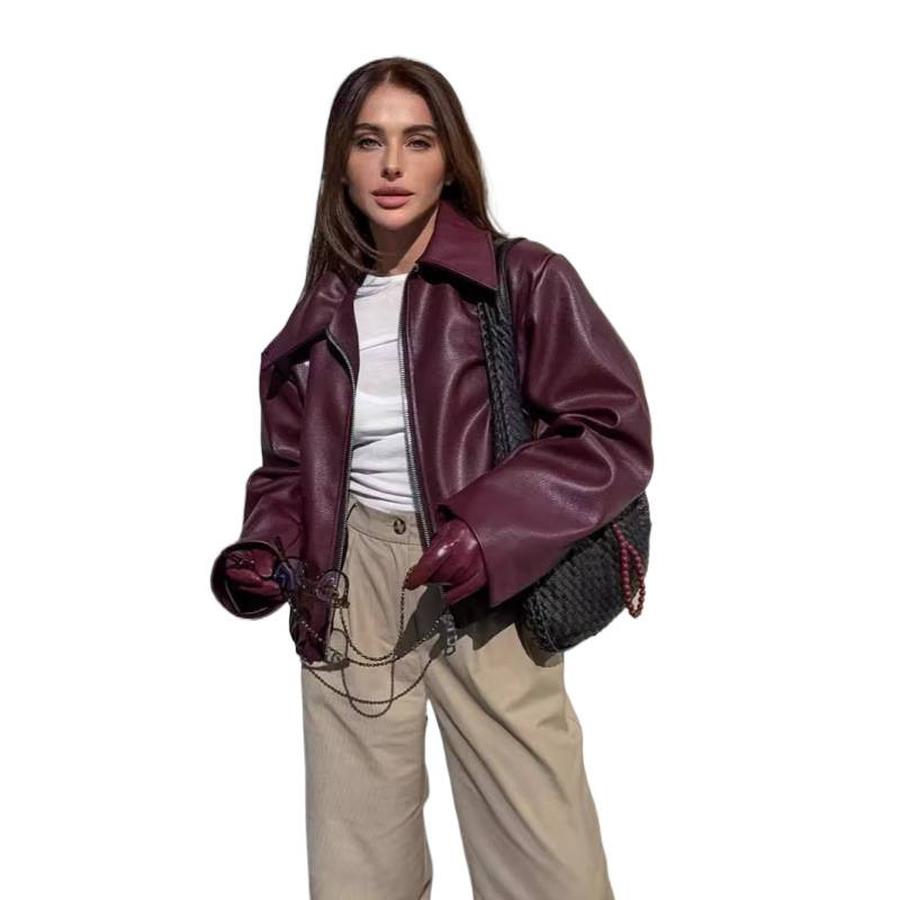 Motorcycle Windproof Leather Jacket Autumn New Loose Outerwear Fashion Women's Coat