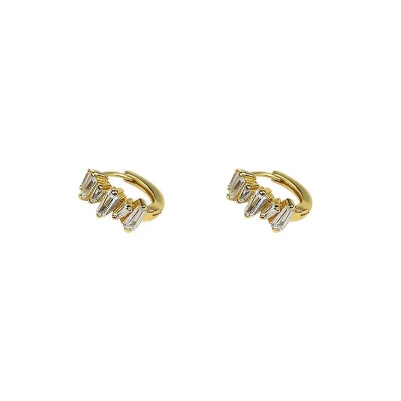 Sterling Silver Rectangle Zircon Round Hoop Earrings for Women Trendy Geometric Fine  Light Luxury Accessories