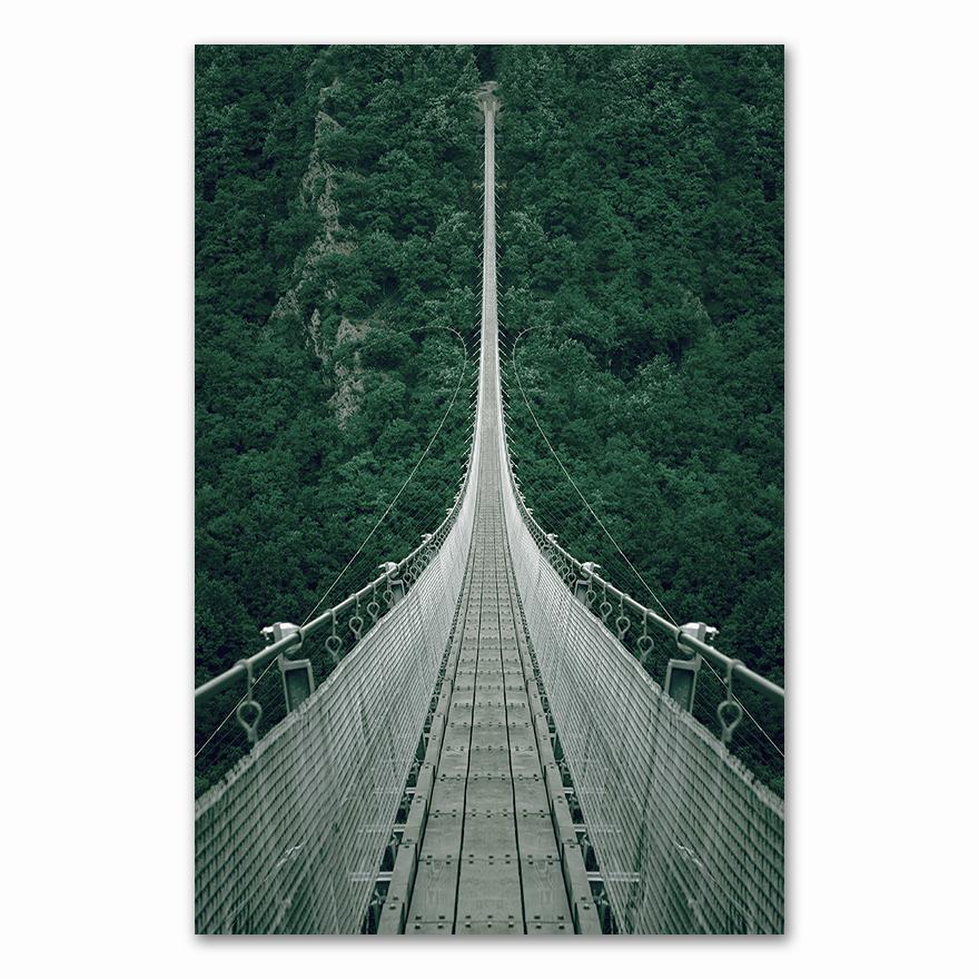 Forest Waterfall Bridge Landscape Picture Scandinavian Scenery Nature Canvas Wall Art Print Painting Nordic Decoation