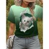 Summer Cute Kitten T-Shirts Kawaii Cat 3D Print Women's Round-Neck Short Sleeve T Shirt Harajuku Tees Y2k Tops Female Clothing