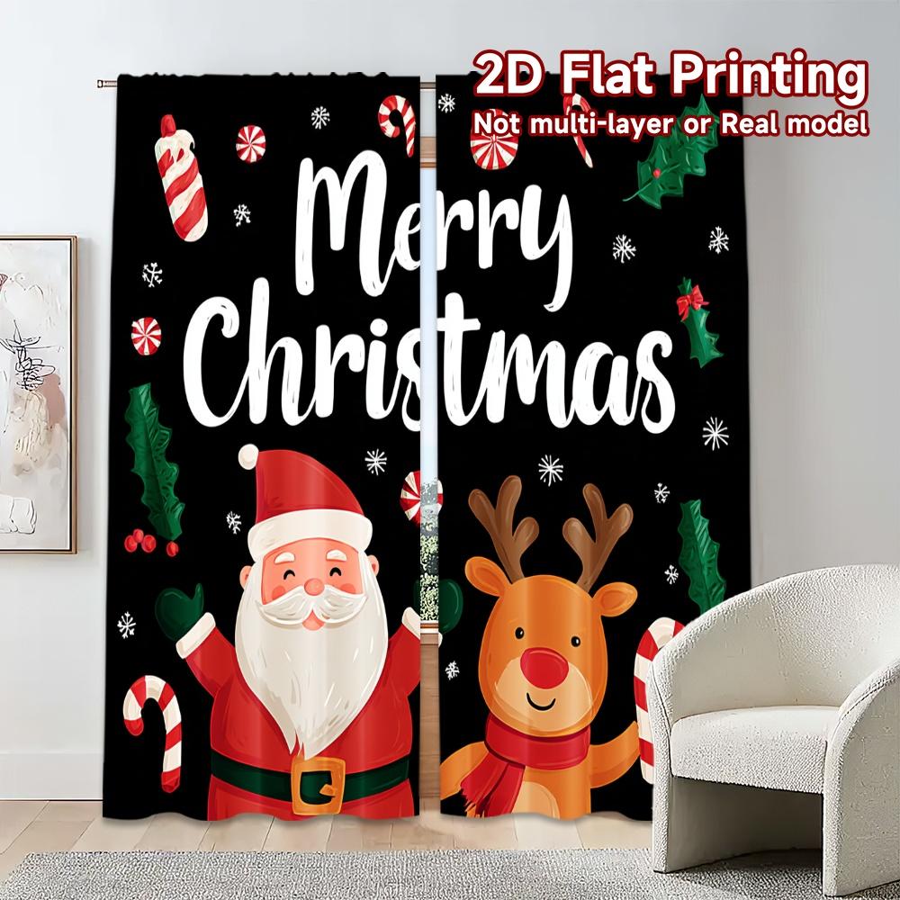 Set Of 2 Flat Printing Jit Curtains Without Rod Festive Cheer Print Popular Polyester Easy Install Made