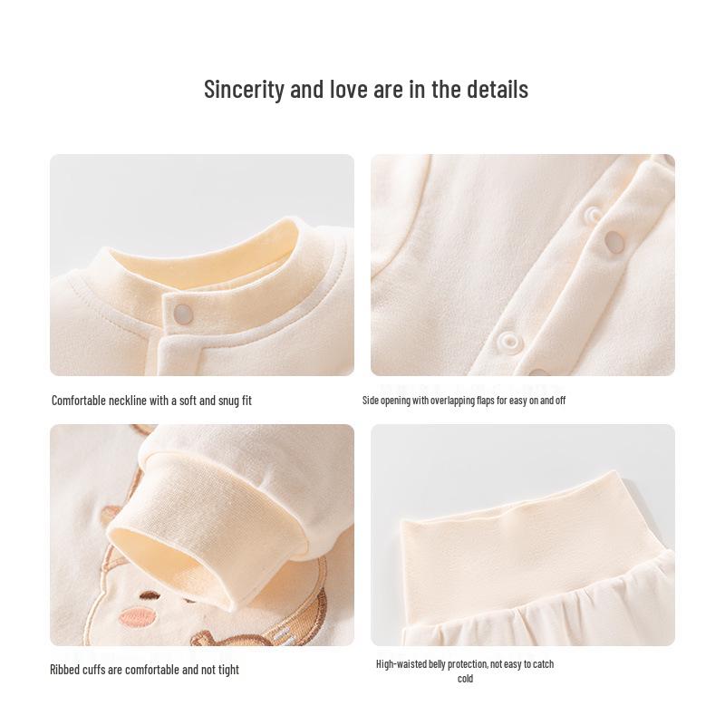 Baby Autumn & Winter High-Waist Two-Piece Set: Warm, No-Undressing Outfit for Boys & Girls