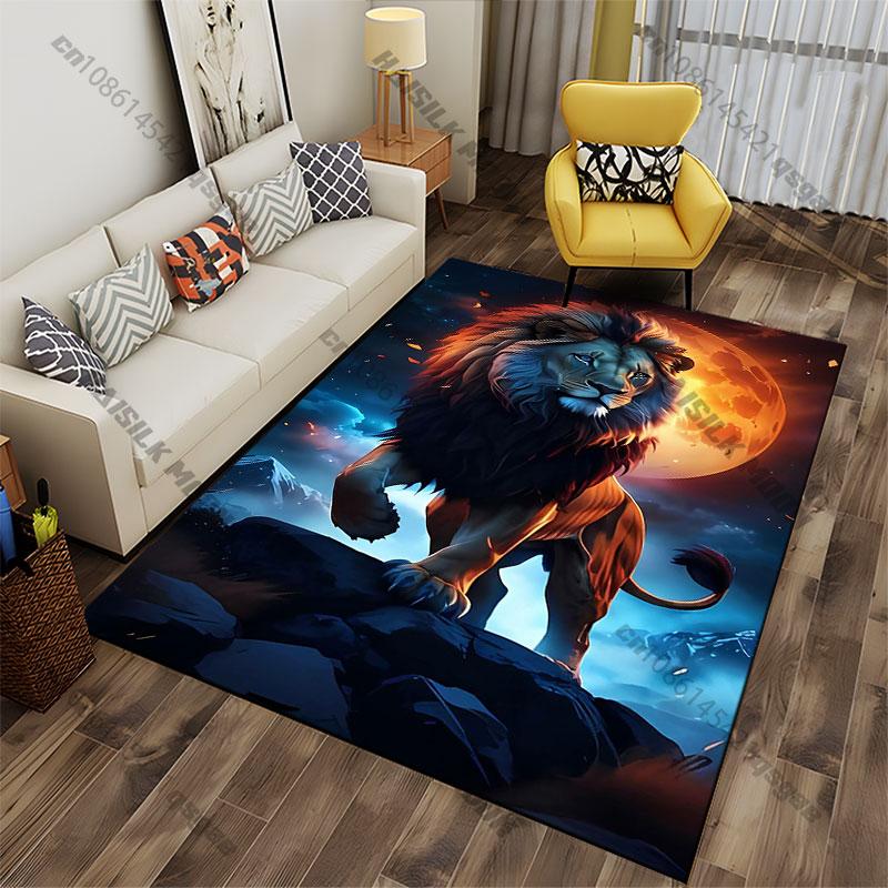 Majestic Lion Under Glowing Moon Carpet Yoga Living Room Room Decor Children's Crawling Mat Doormat Area Rug Games Mat