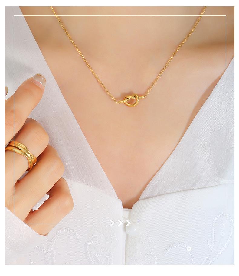 European & American Minimalist Knot Heart Geometric Necklace in Titanium Steel