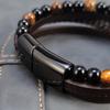 2026 New Beads Tiger's Eye Stone Bracelet for Men Four Layers Leather Bracelet with Stainless Steel Magnet Male Jewelry Gift