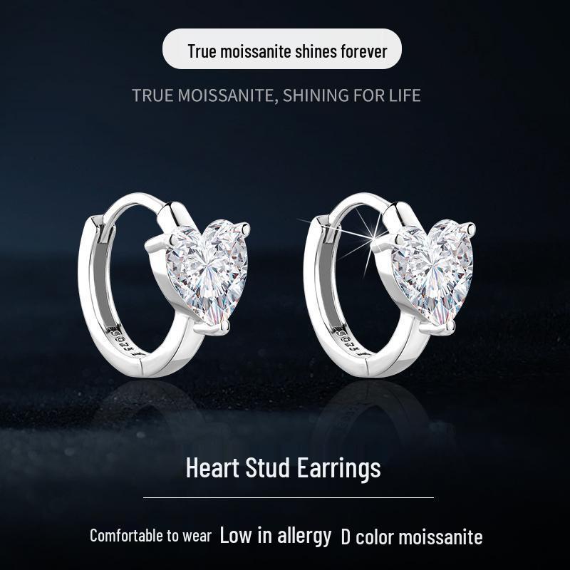 S925 Silver Heart-Shaped Moissanite Earrings - Simple, Elegant, Light Luxury Jewelry