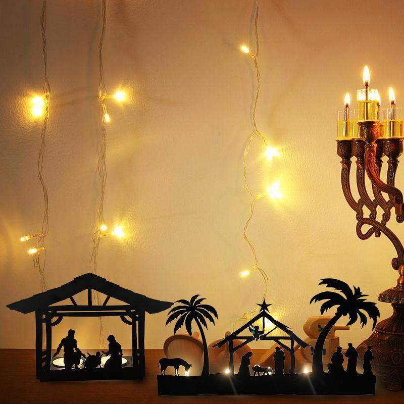 Kerzenständer aus Eisen, Motiv: Geburtsszene, Kerzenständer für Weihnachten, Geburtstagsszene