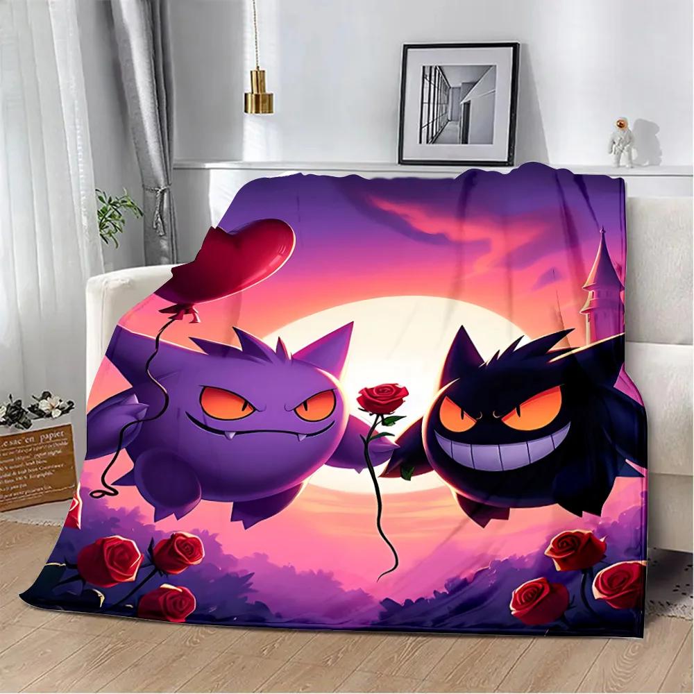 Anime Pokemon Gengar HD Cartoon Printed Blanket Picnic Blankets Warm Blanket Soft and Comfortable Blanket Home Travel Birthday
