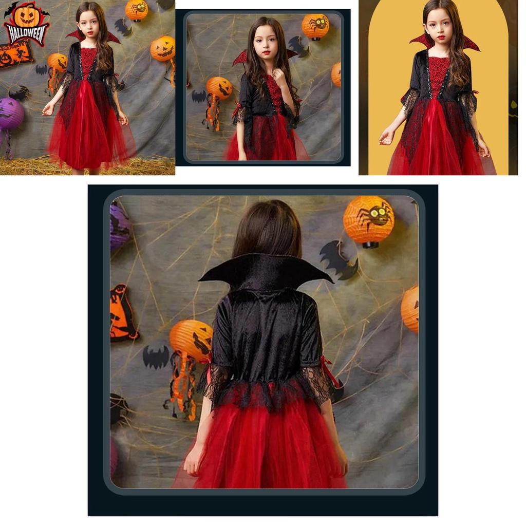 Kids Halloween Wicked Vampire Cosplay Costume Red Tulle Skirt Fancy Dress Party