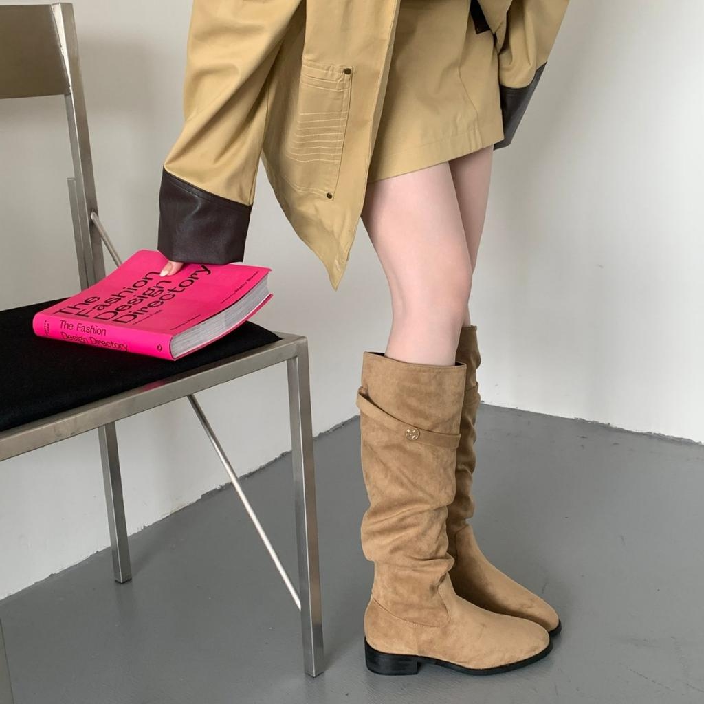 2025 Autumn and Winter New Round Head Thick Heel Soft Sole Thin Boots But Knee Knight Women's Boots