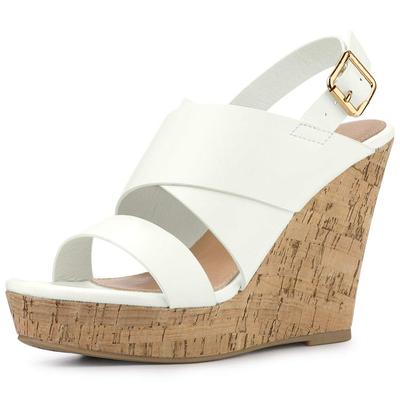 Allegra K Women's Wedge Sandals with Back Strap, Platform, and Ankle Strap, White, Size 27.0cm