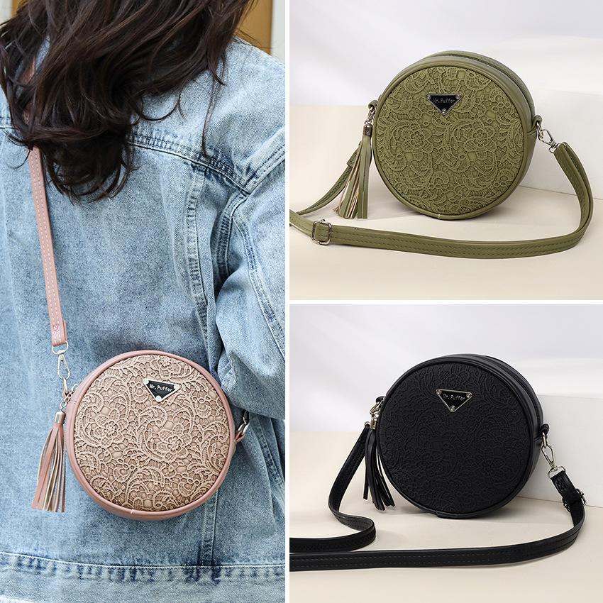 Crossbody Bag for Women Korean Style Fashion Trend Versatile Embossed Mini Round Bag Zipper Shoulder Bag
