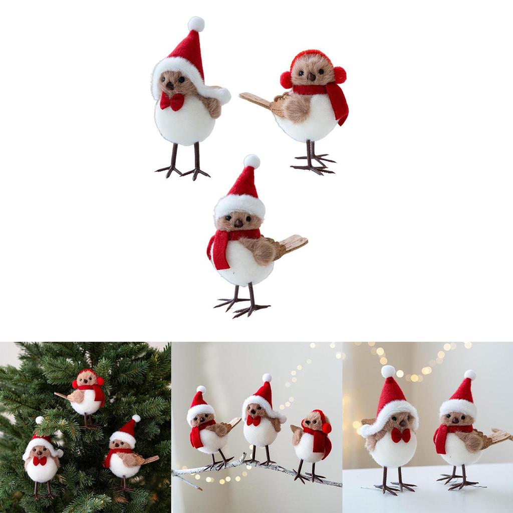 Christmas Table Decorations Bird Figurine Plush Doll Cute Ornamental Bird for Home Holiday Winter Party Decor