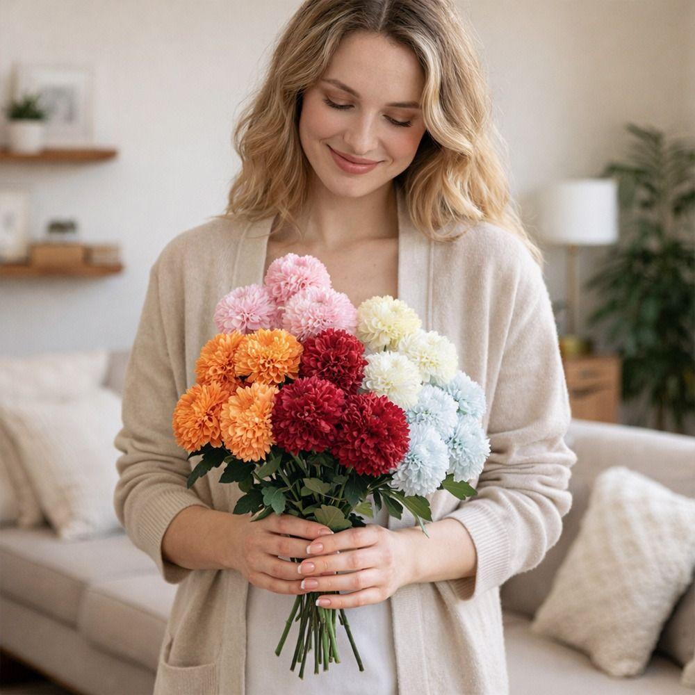 9 Heads Artificial Dandelion Bouquet Dyed Edged DIY Floral Materials Chrysanthemum Bunch Silk Cloth Realistic Simulation Flowers