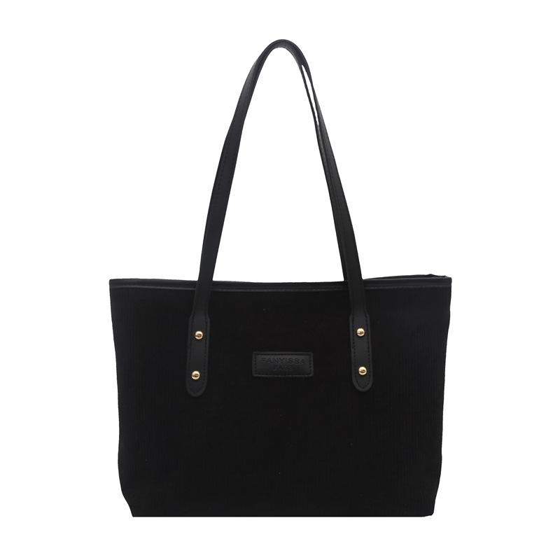 

Large capacity corduroy bag New commuter versatile women s shoulder bag Portable tote bag чёрный