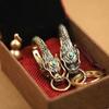 Vintage Dragon Head Key Chains Rhinestone Inlay Key Ring Pendant  Decorations Accessories