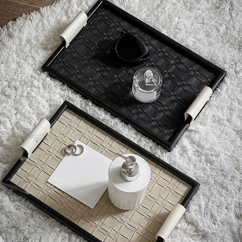 Handmade Woven Leather Storage Tray Rectangle Jewelry Display Plate  Aromatherapy