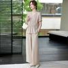 Elegant Mother's Summer Outfit: Dignified Short-Sleeve Top & Wide-Leg Pants Set for Middle-Aged & Elderly Women