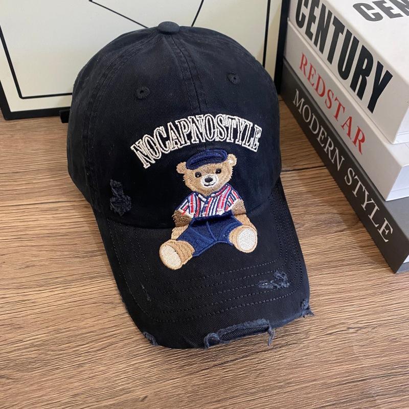 New Cartoon Bear Embroidered Letter Baseball Cap for Men and Women, Wide Brim and High Top To Show the Face, Small Peaked Hat, Sun Hat.