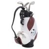 Mini Desktop  Golf Bag Pen Clock  Zinc Alloy PU Leather with Golf Pens Souvenir Set GiftBrown White
