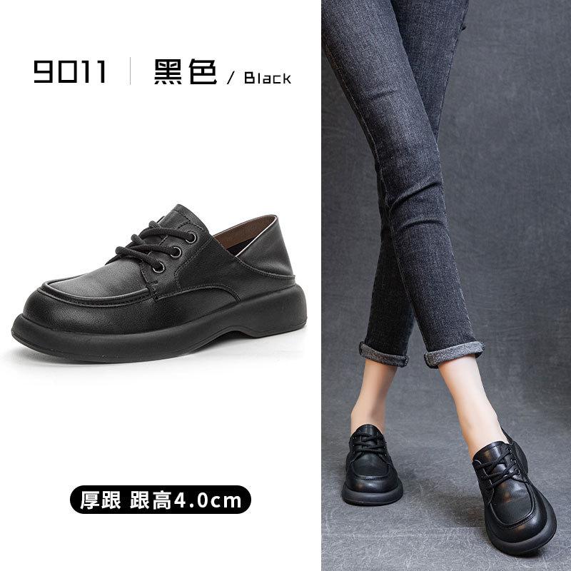 2025 new retro loafers leather soft platform shoes brown spring small leather shoes women's versatile British style shoes