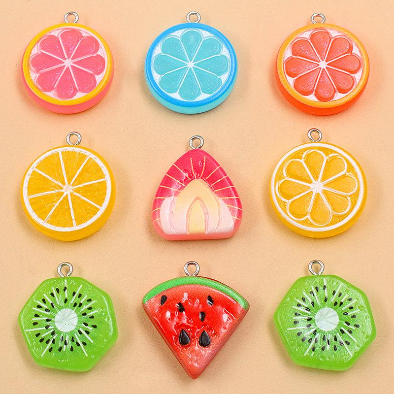 Mixed Style Resin Fruit Pendant Keychain - Kiwi, Watermelon, Lemon